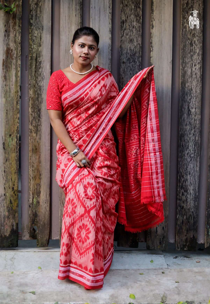 Red Telia Cotton Saree