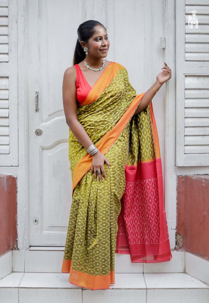 Olive Green Telia Cotton Saree 