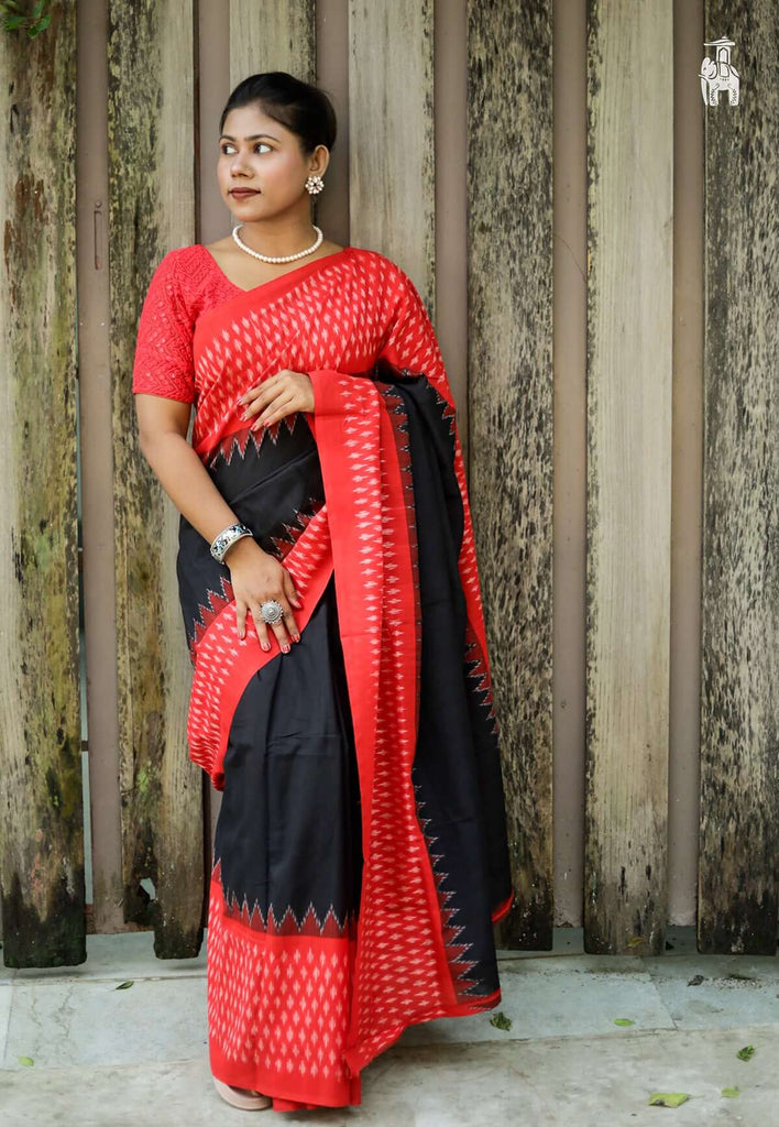 Black Telia Cotton Saree with Red Border