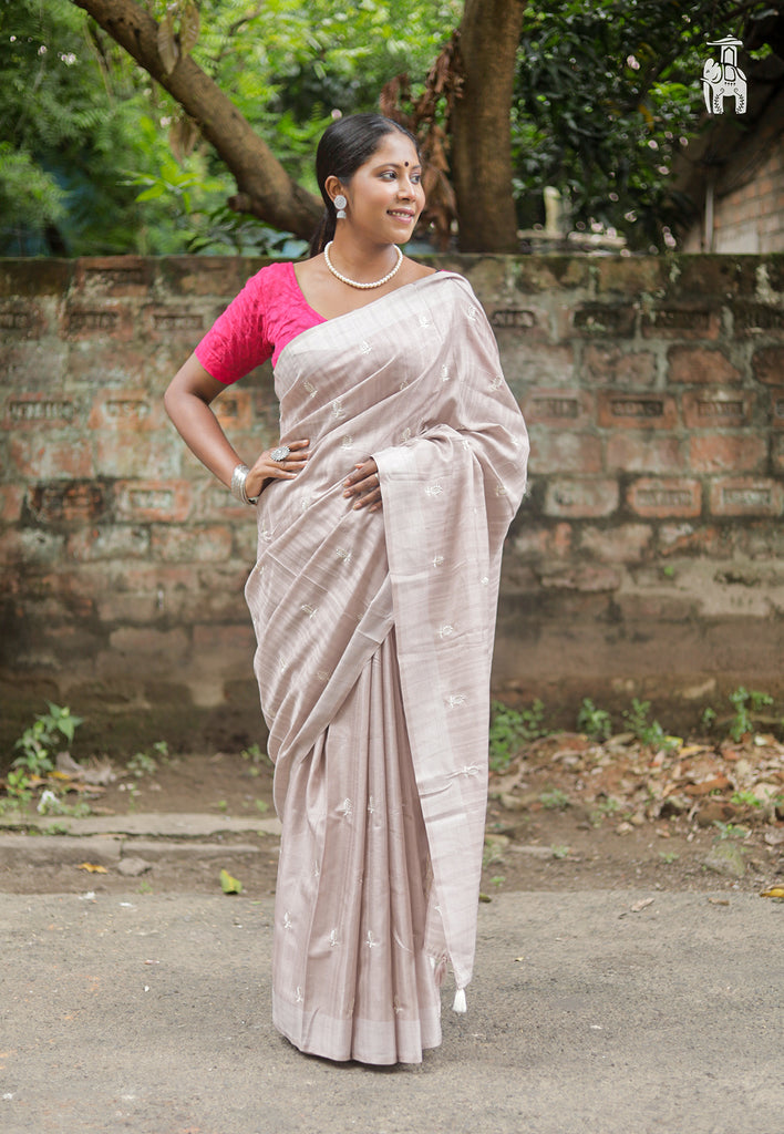 Grey Embroidery Saree