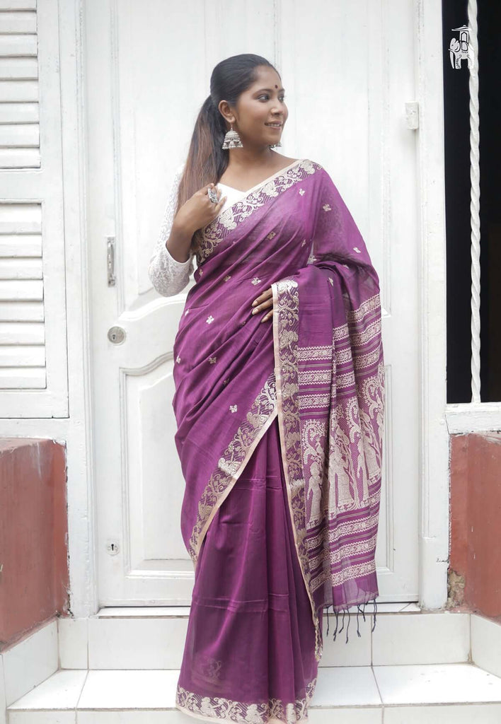 Purple Khadi Cotton Saree