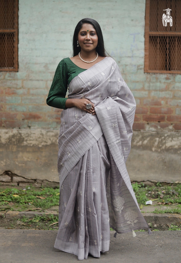 Grey Embroidery Saree