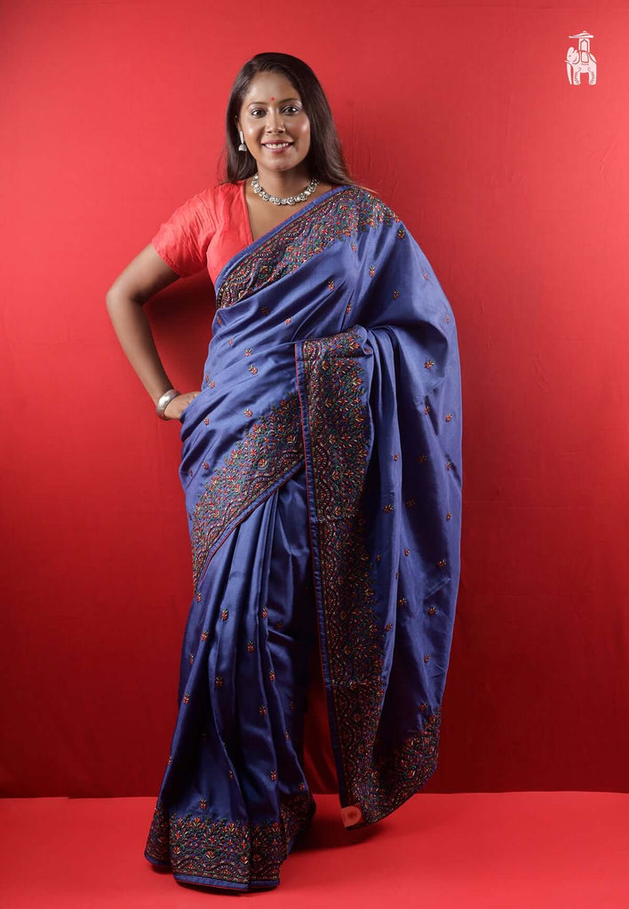 Deep Blue Embroidery Saree