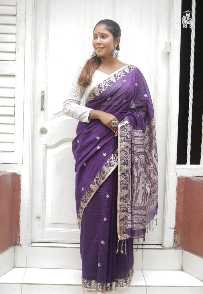 Lavender Purple Khadi Cotton Saree