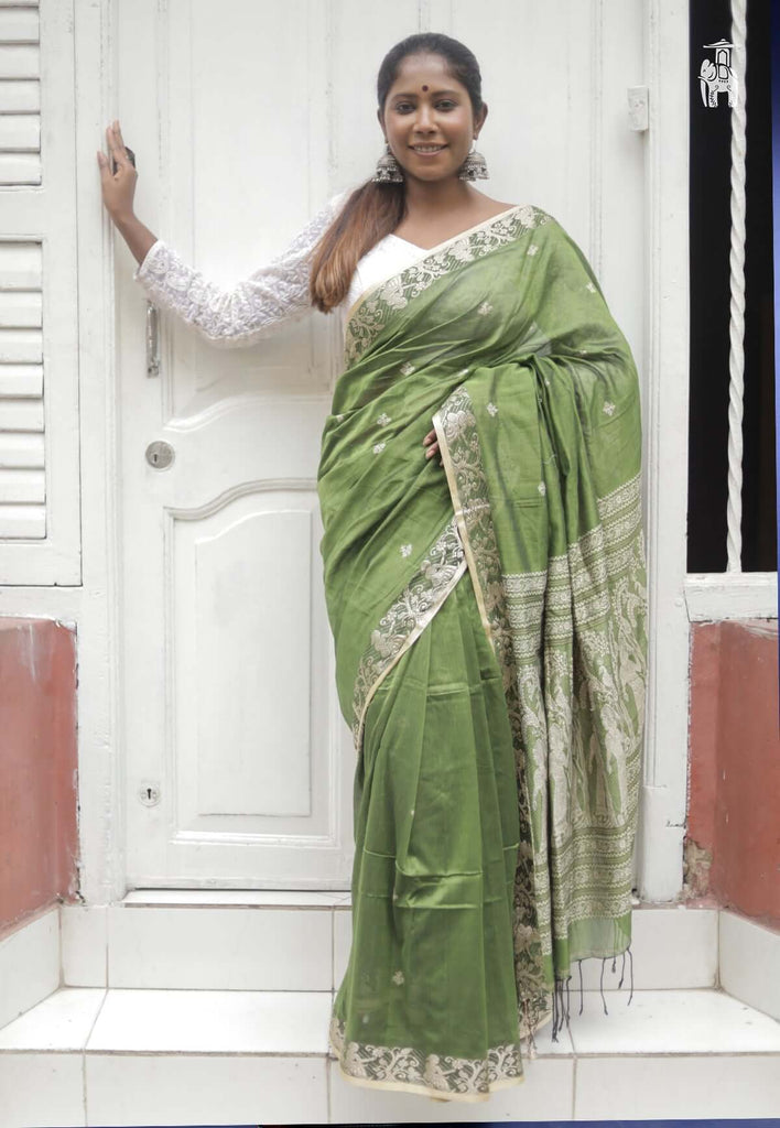 Light Green Khadi Cotton Saree