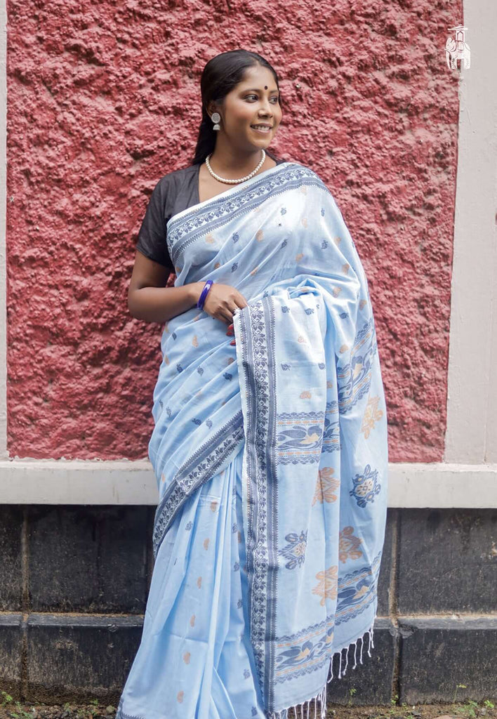 Light Blue Khadi Cotton Saree