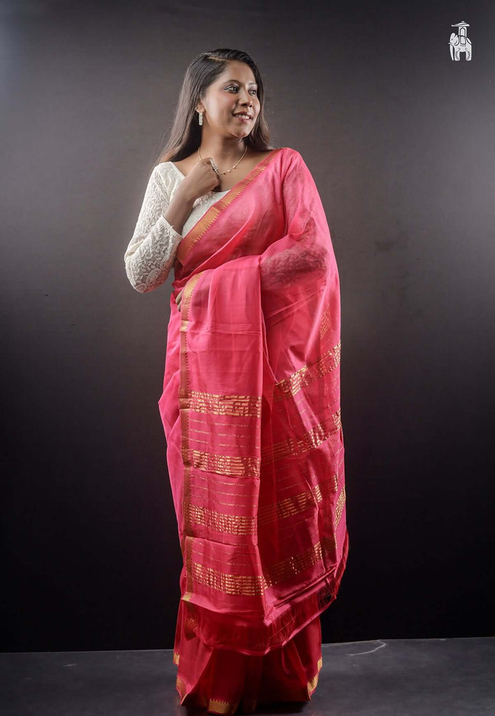 Pink Mangalgiri Silk Saree