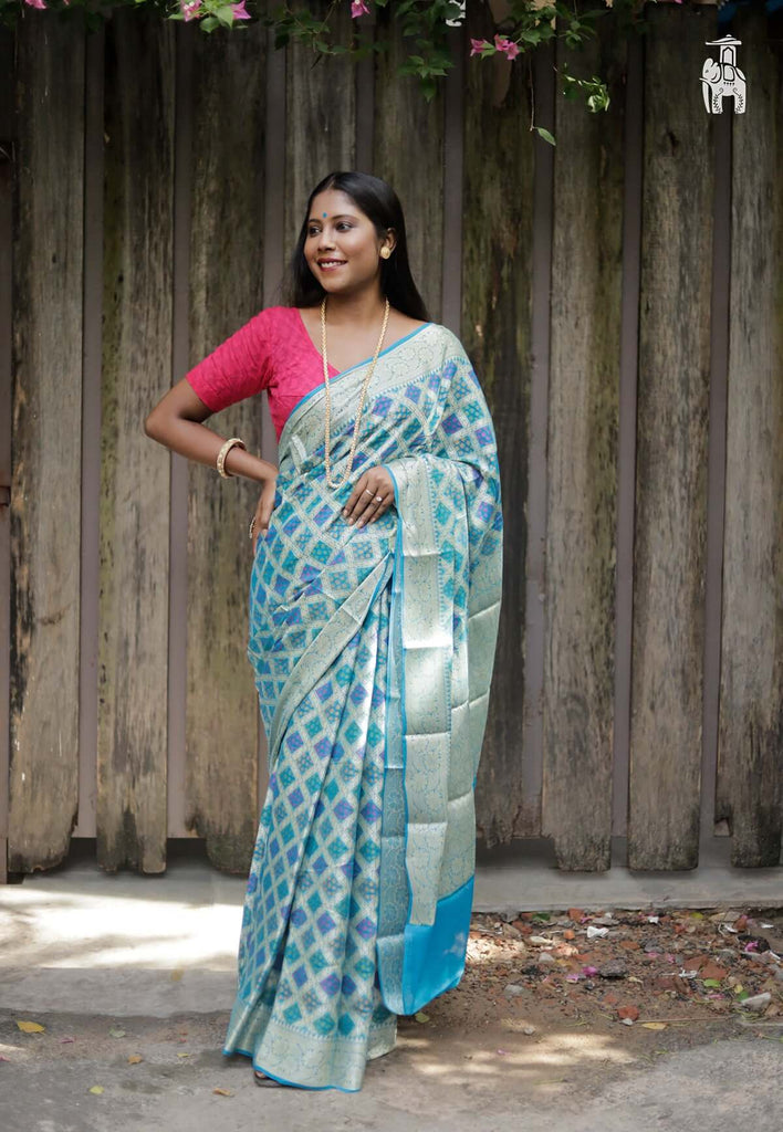 Cyan Blue Khaddi Georgette Saree