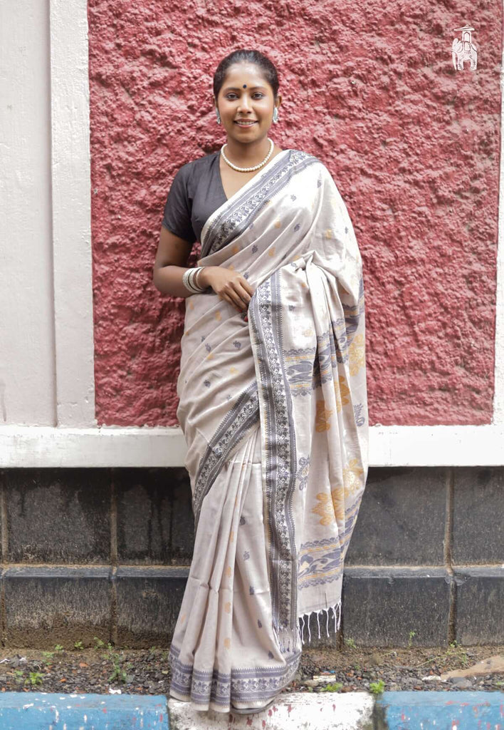 Greyish Pink Khadi Cotton Saree