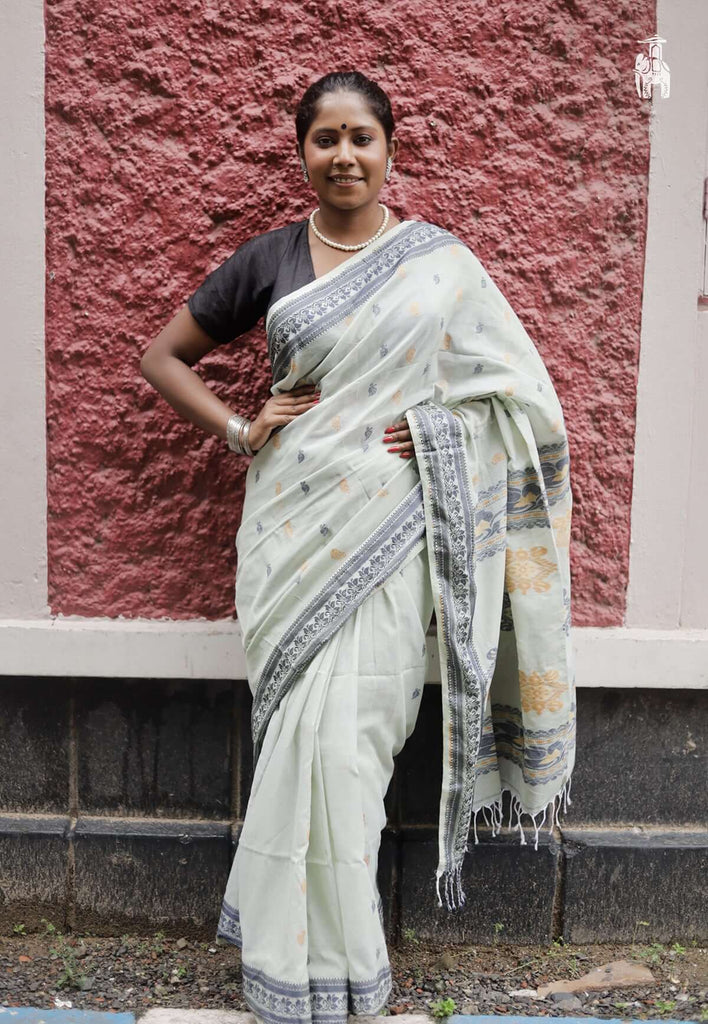 Greyish Green Khadi Cotton Saree