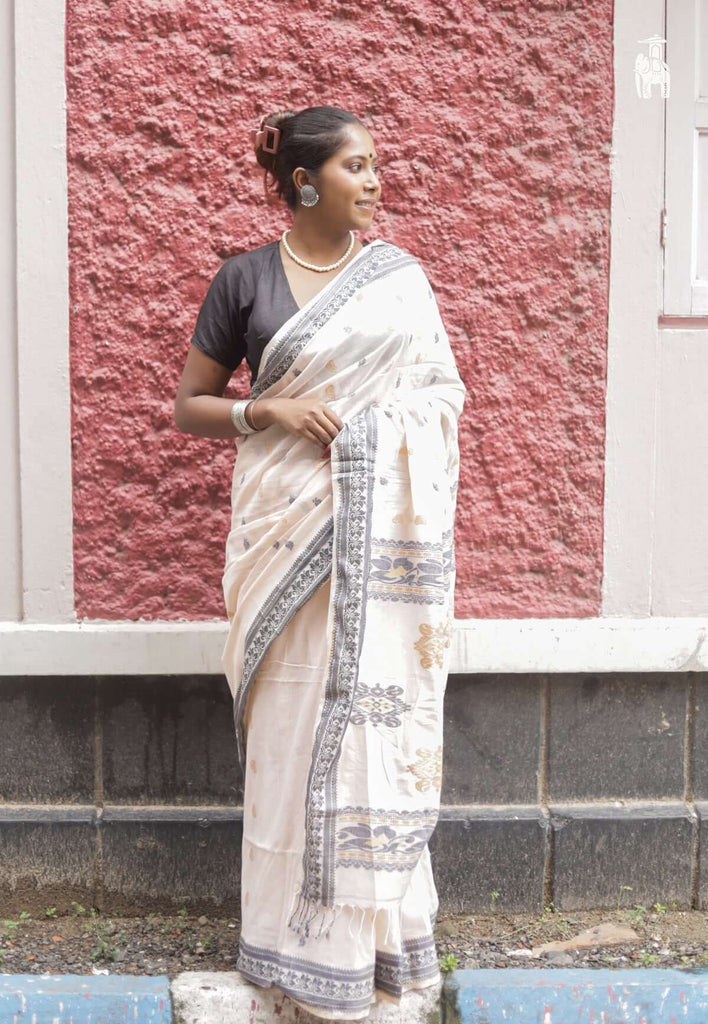 Cream Khadi Cotton Saree