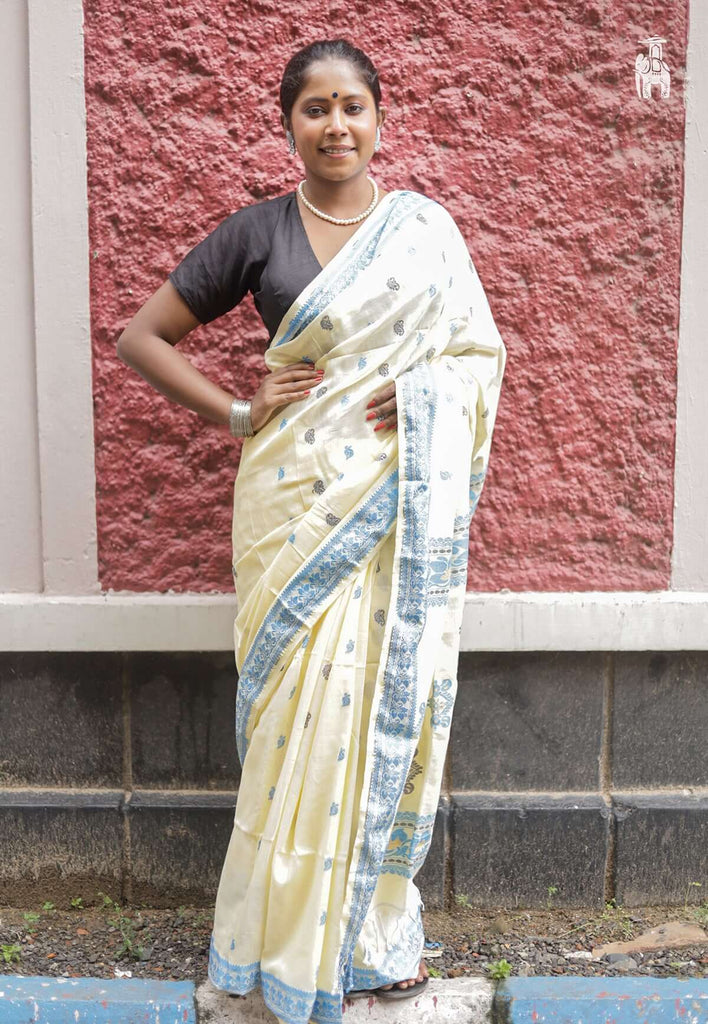 Cream Khadi Cotton Saree