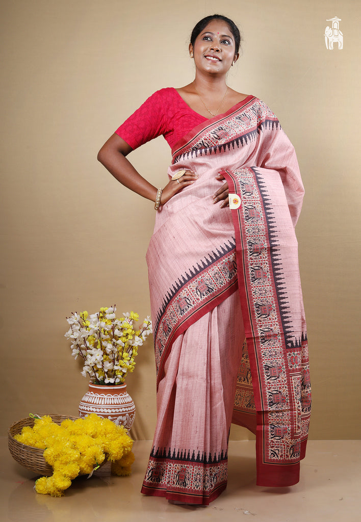 Baby Pink Tussar Saree