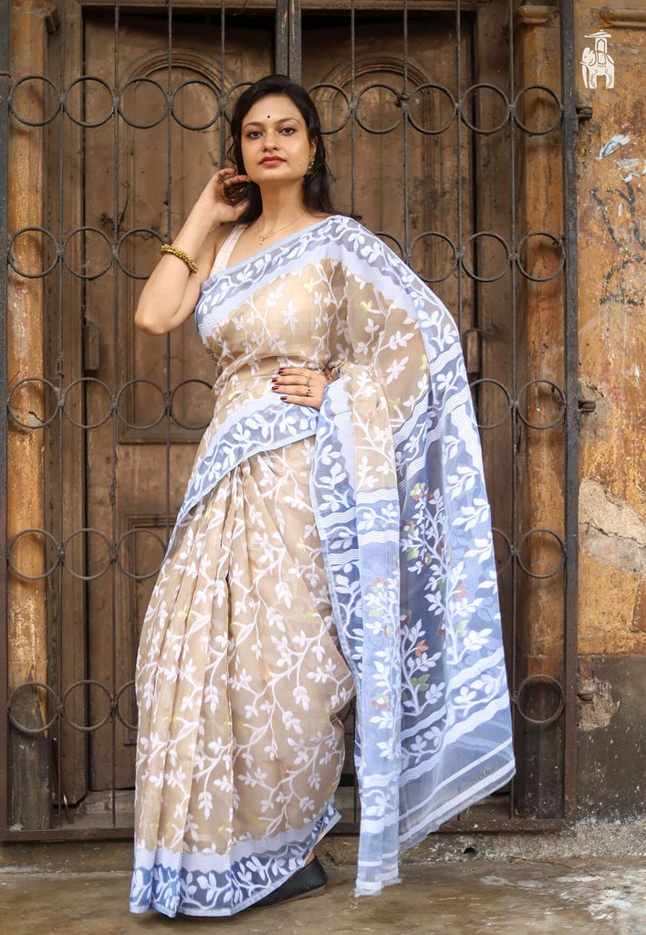 Beige Dhakai Jamdani Saree