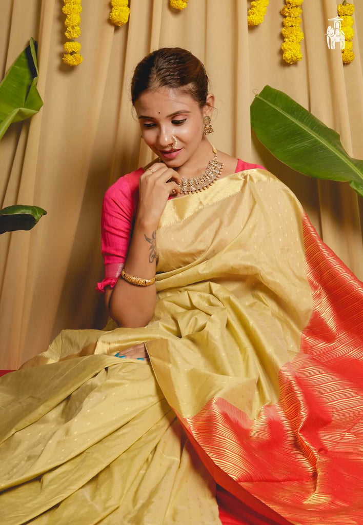 Beige Kanjivaram Silk Saree 