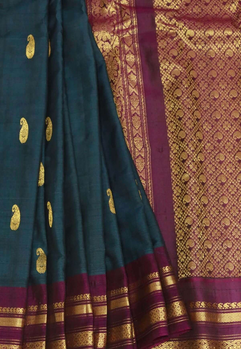 Shop Bottle Green Gadwal Sico Saree With Special Discount Card