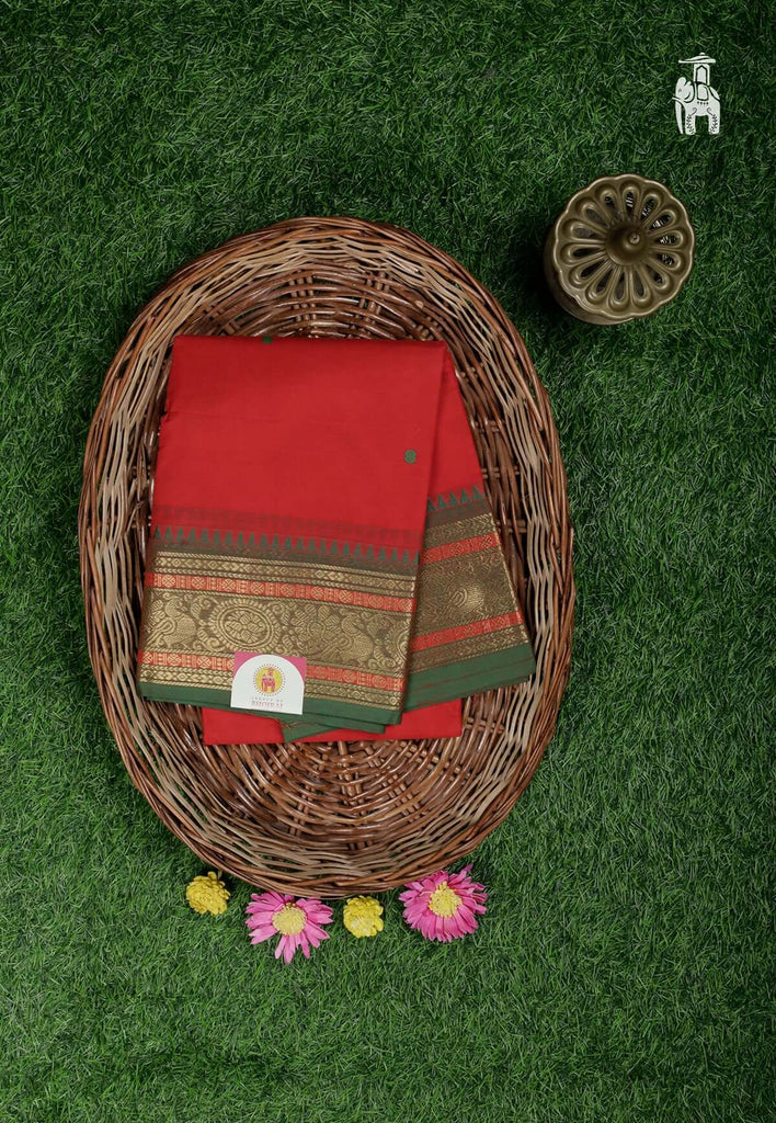 Brick Red Cotton Kanjivaram Saree