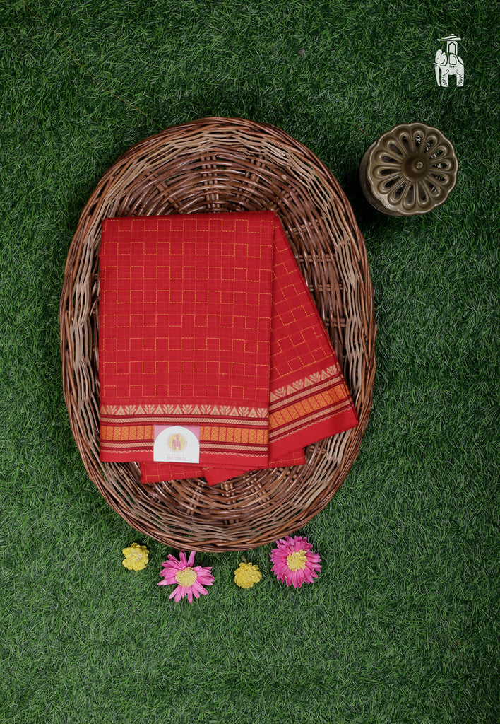 Brick Red Cotton Kanjivaram Saree