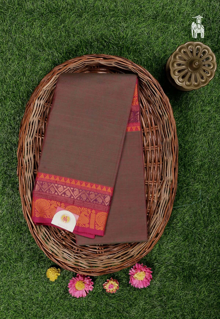 Brownish Maroon Maheshwari Cotton Saree