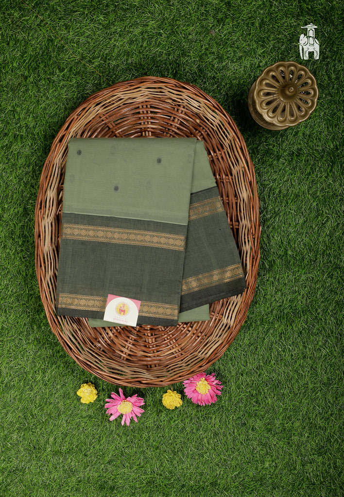 Camouflage Green Cotton Kanjivaram Saree