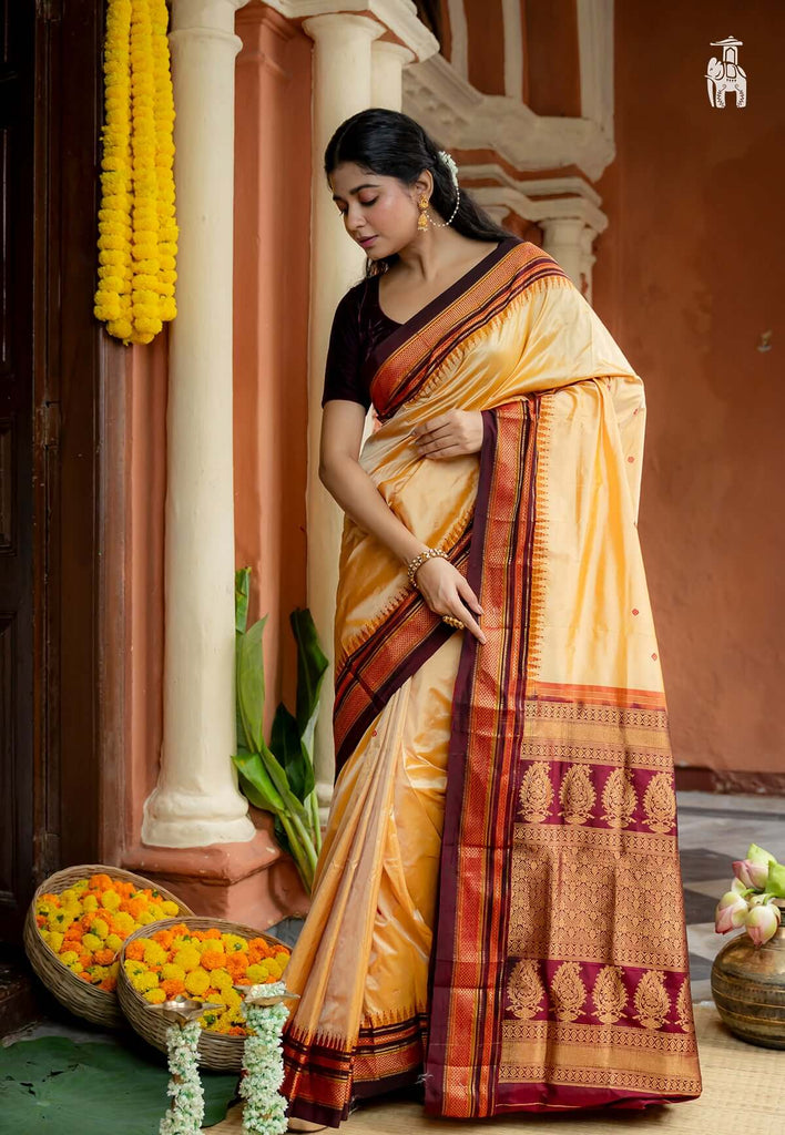 Chandan Yellow Pure Kanjivaram Silk Saree 