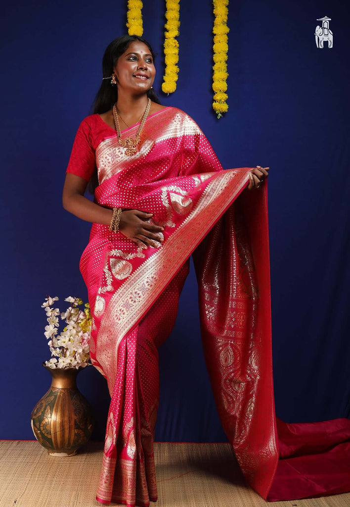 Cherry Red Katan Silk Saree