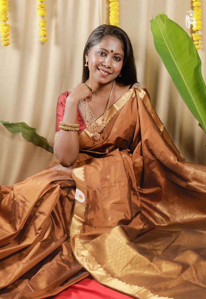 Chocolate Brown Kanjivaram Silk Saree