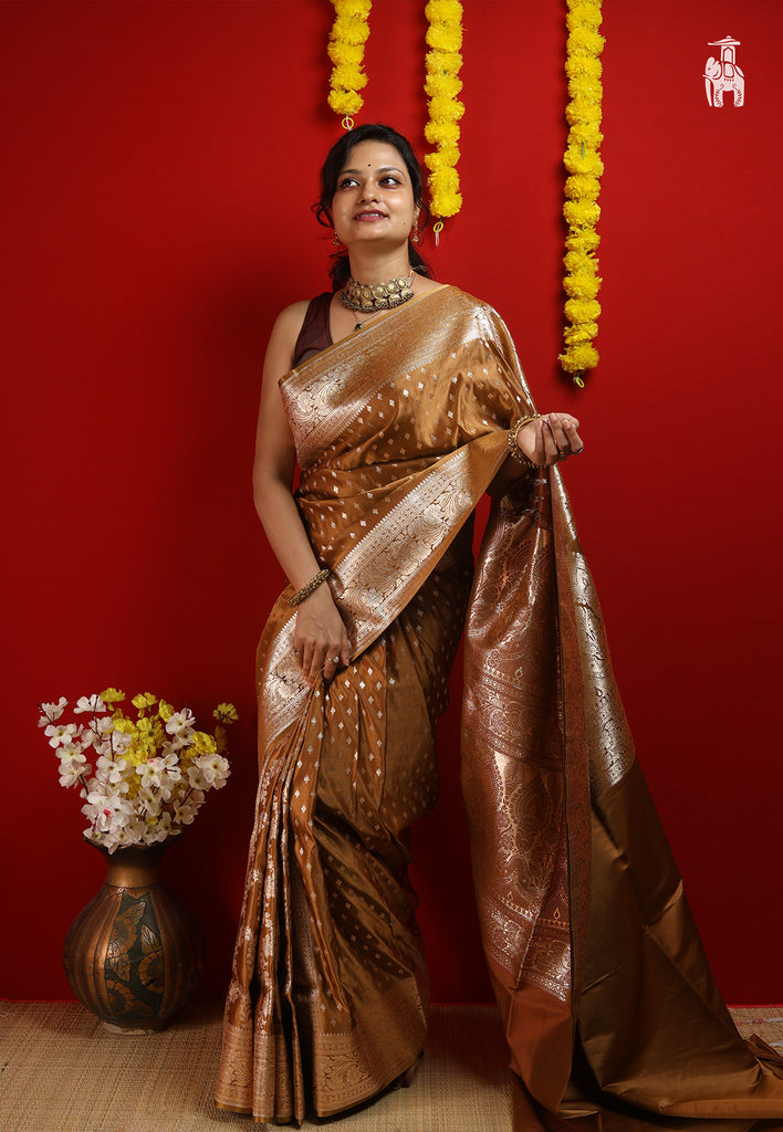 Chocolate Brown Katan Silk Saree