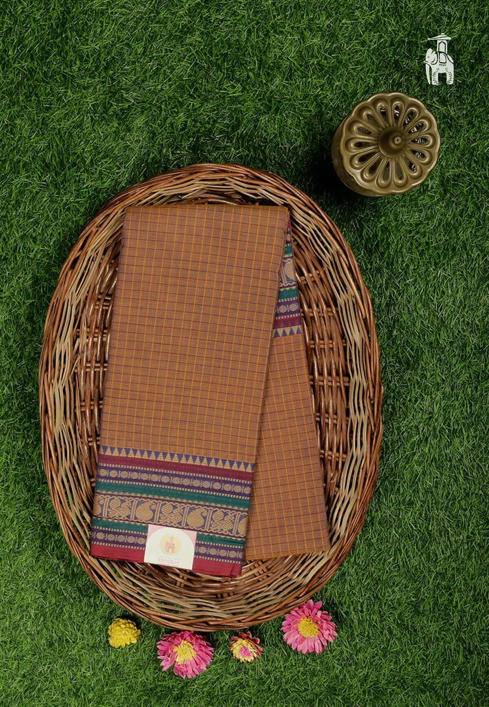 Coffee Brown Maheshwari Cotton Saree