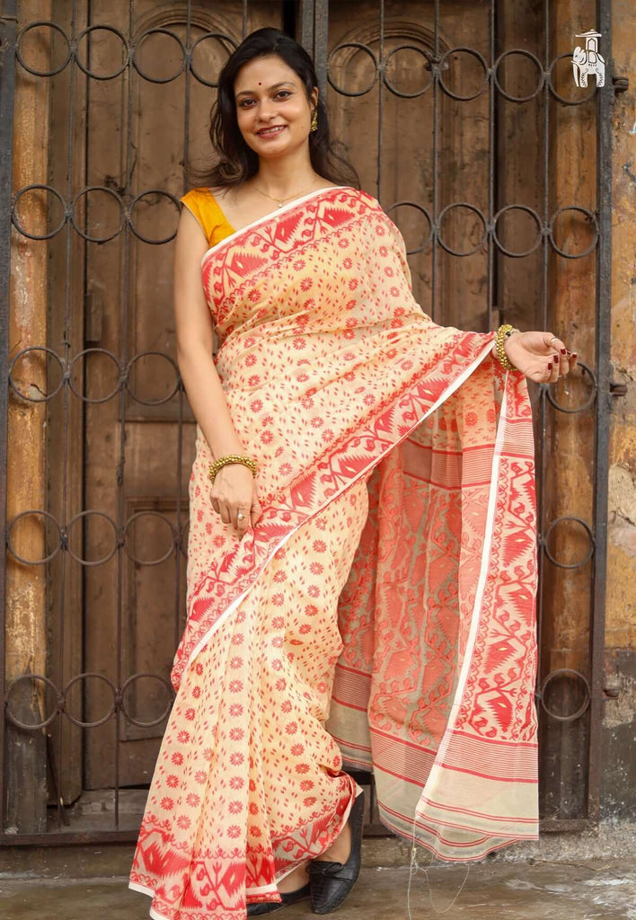 Cream Dhakai Jamdani Saree