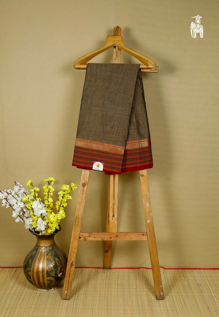 Dark Brown Narayanpet Cotton Saree