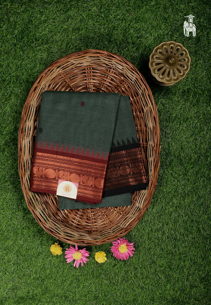 Deep Green Cotton Kanjivaram Saree