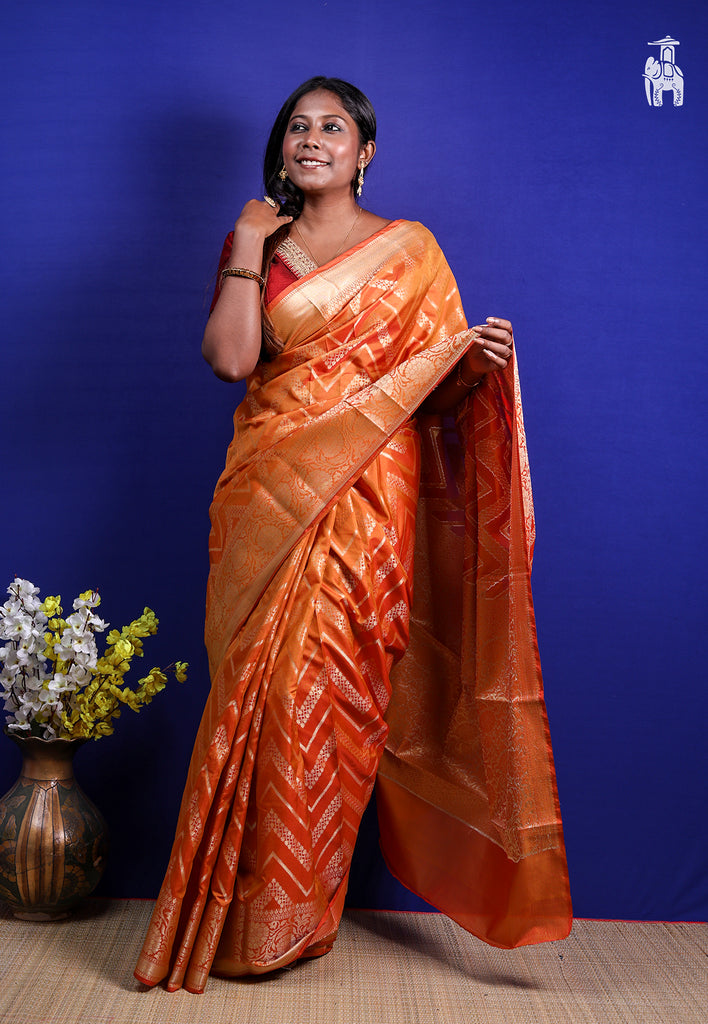 Deep Orange Dupion Silk Saree