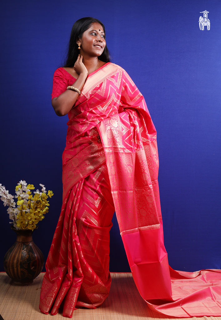 Deep Pink Dupion Silk Saree