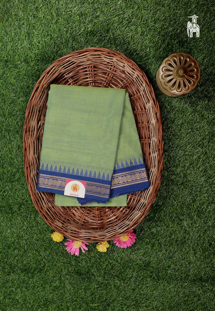 Dual Tone Olive Green Cotton Kanjivaram Saree