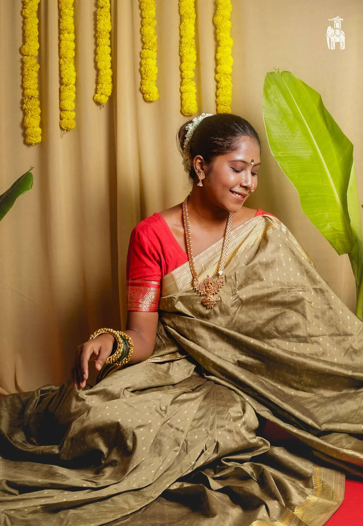 Golden Brown Kanjivaram Silk Saree