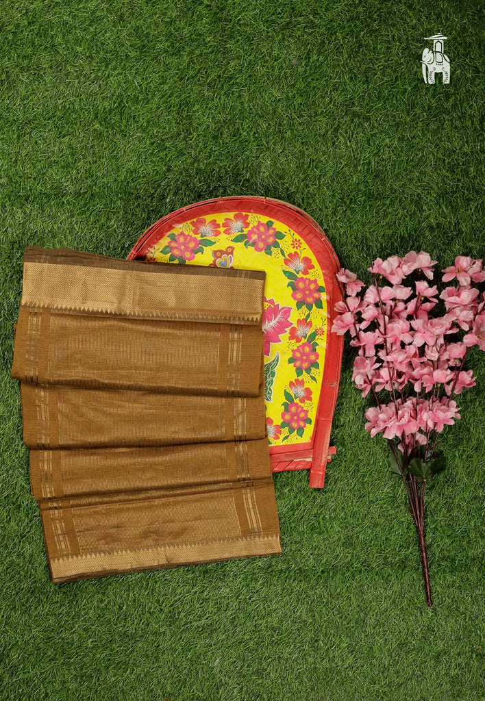 Golden Brown Mangalgiri Cotton Saree