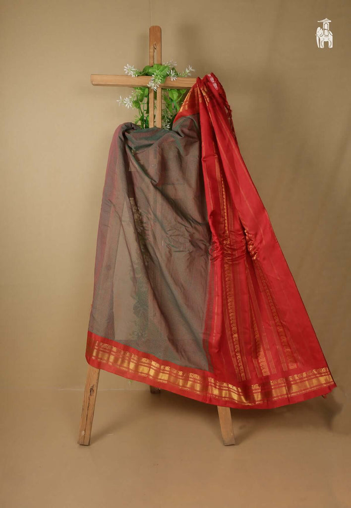 Grey Cotton Gadwal Saree