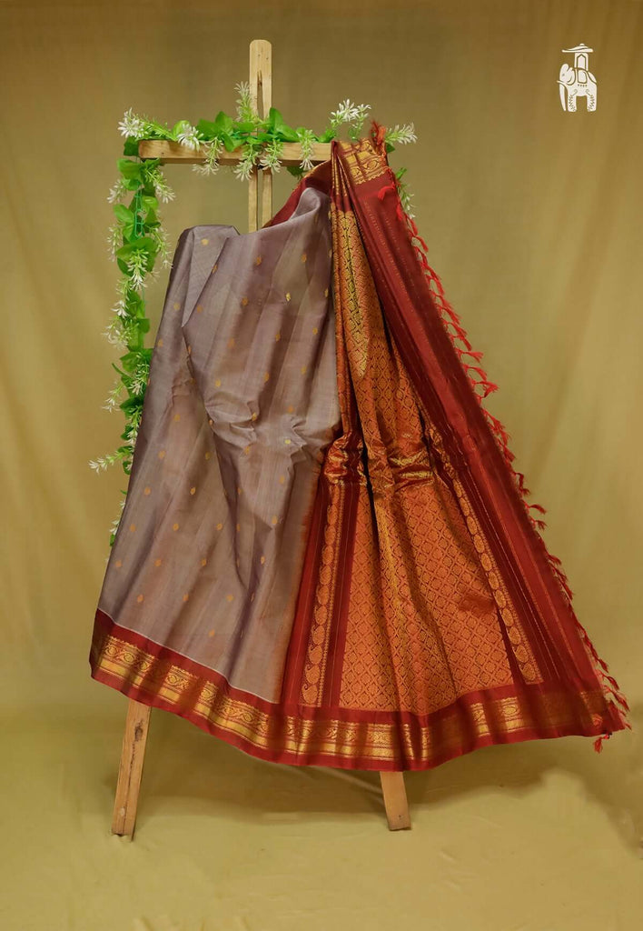 Grey Gadwal Sico Saree with Red Border