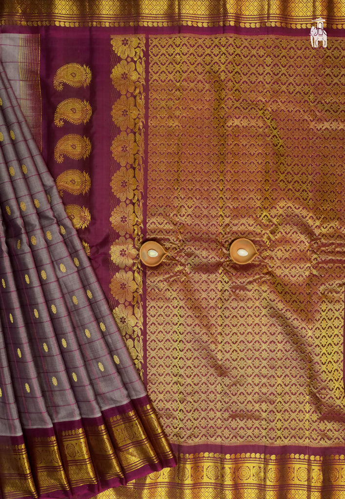 Grey Gadwal Sico Saree with maroon border