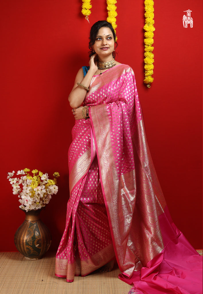 Hot Pink Katan Silk Saree