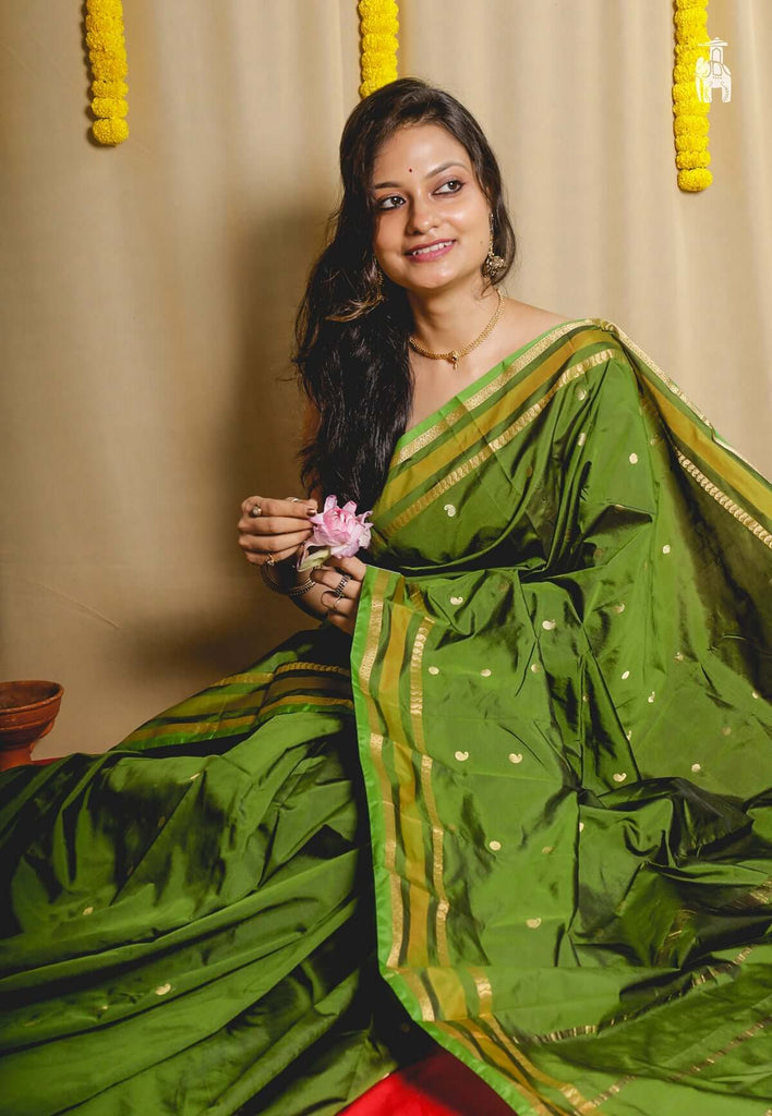 Khaki Green Kanjivaram Silk Saree