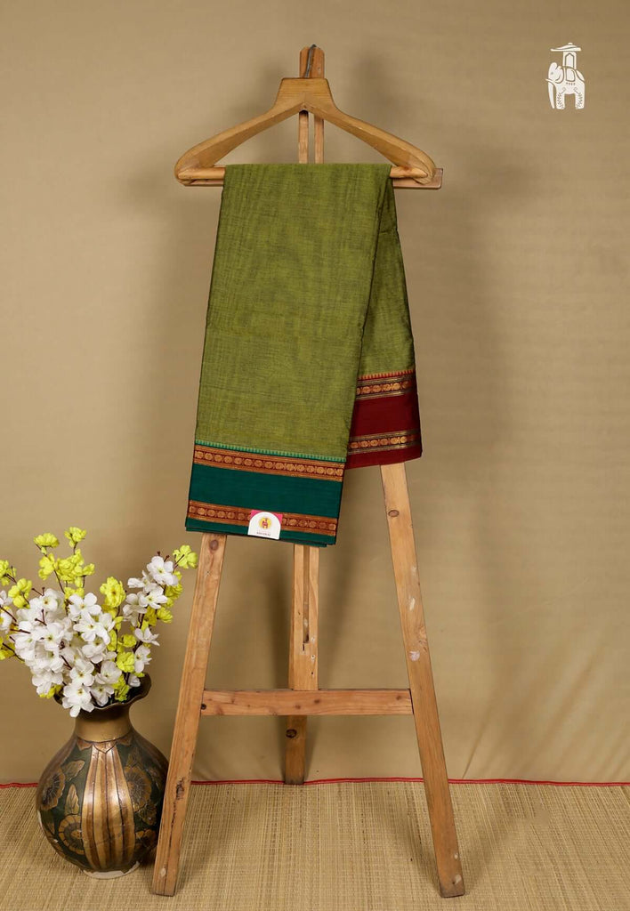 Khaki Green Narayanpet Cotton Saree