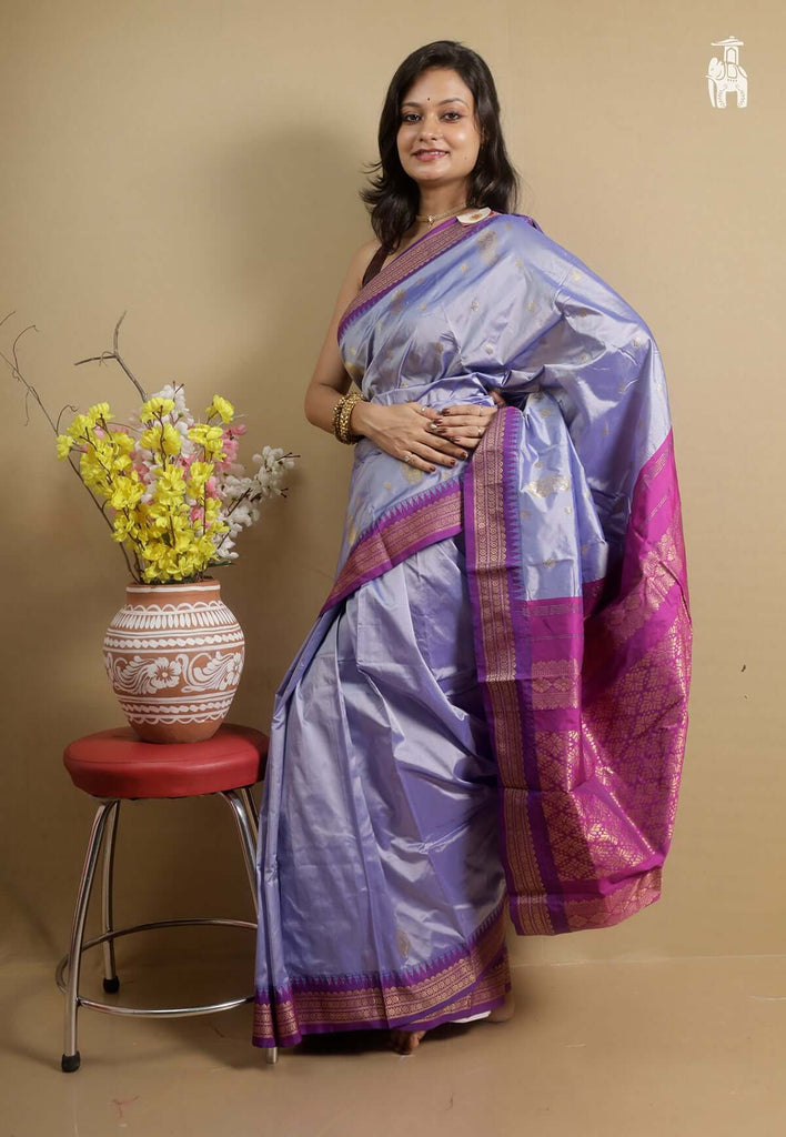 Lavender Kanjivaram Silk Saree with Purple Border