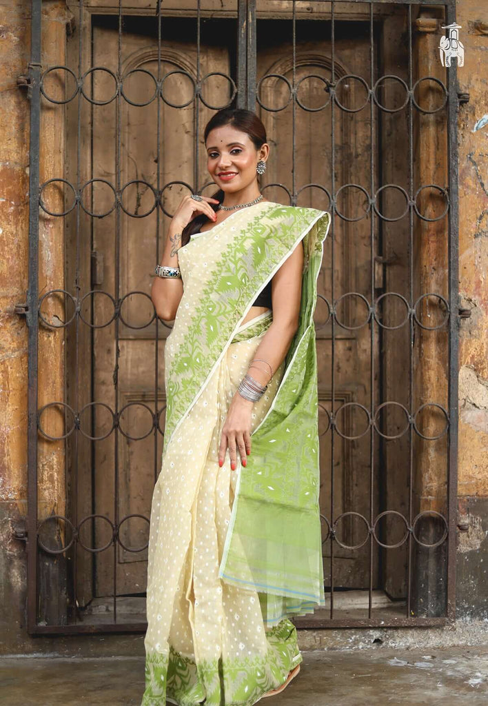 Light Cream Dhakai Jamdani Saree