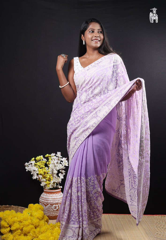 Light Purple Chikankari Saree