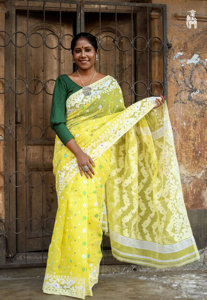 Light Yellow Dhakai Jamdani Saree