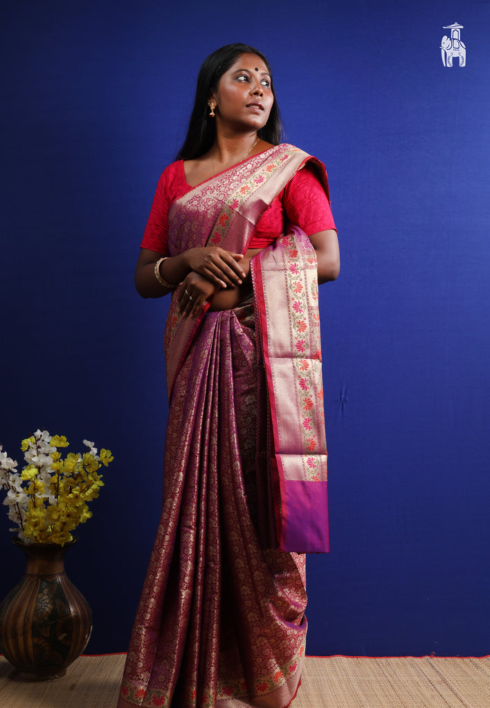 Magenta Dupion Silk Saree