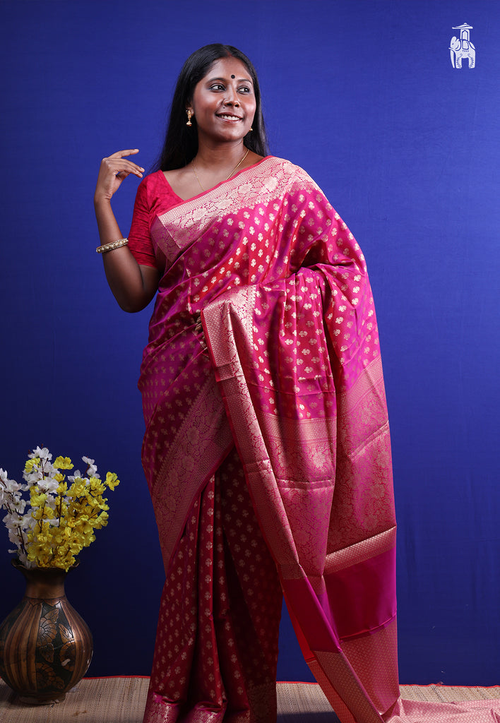 Magenta Pink Dupion Silk Saree