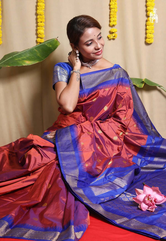 Maroon Kanjivaram SIlk Saree with Blue Border